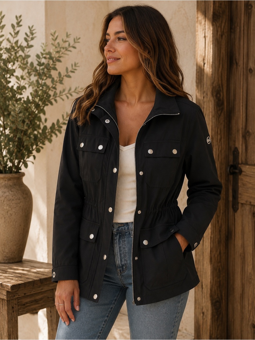 MICHAEL Michael Kors Black Utility Jacket with Snap Pockets